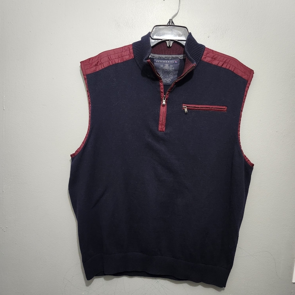 Cutter & Buck Men's Zip Up Sweater Vest - Navy and Red